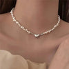 Korean Pearl Chain Choker Necklace Magnetic Heart Pendant for Women Girls 2023 Fashion Jewelry Bridal Engagement Gifts