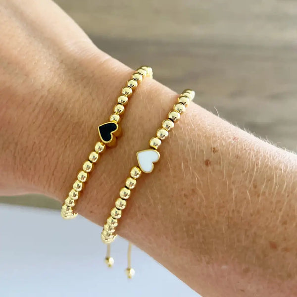 Heart Charm 18K Gold Plated Beaded Bracelet