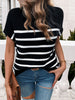 Striped Mock Neck Short Sleeve Sweater