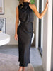 Asymmetrical Ruched Sleeveless Midi Dress