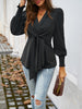 Smocked Surplice Long Sleeve Blouse