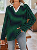 Striped Johnny Collar Long Sleeve T-Shirt