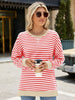 Slit Striped Round Neck Long Sleeve Sweatshirt