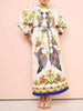 Printed Round Neck Puff Sleeve Dress