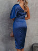 One-Shoulder Satin Wrap Dress with Side Slit