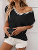 Contrast Trim V-Neck Short Sleeve Knit Top