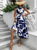 Cutout Printed Cap Sleeve Midi Dress