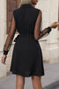 Perfee Lapel Collar Tied Mesh Long Sleeve Dress