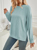 Slit Round Neck Long Sleeve Sweatshirt