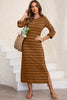 Slit Striped Round Neck Midi Dress