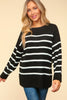 Haptics Full Size Striped Contrast Side Slit Sweater