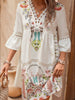 Lace Detail Printed Three-Quarter Sleeve Dress