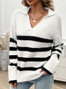 Striped Collared Neck Long Sleeve Sweater