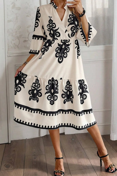 Printed Half Sleeve Knee Length Dress