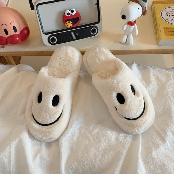 Winter Womens Slippers Smile Face Shoes for Women 2021 Fluffy Faux Fur Short Plush Household Slippers Cozy Home Woman Shoes