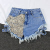High Wasted Denim Shorts with Pyramid Studs