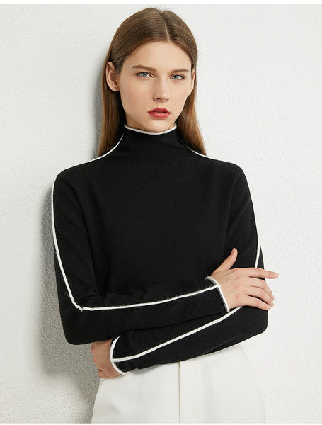 Minimalist Turtleneck Sweater with Stripe Accent
