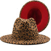 Wide Brim Leopard Print Wool Felt Red Bottom Women's Hat