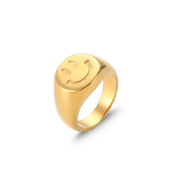 New Trendy 18K Gold Plated Stainless Steel Smiley Face Ring